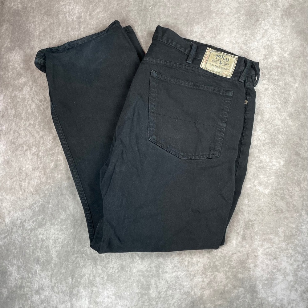 Polo Ralph Lauren Mens Black Denim Jeans Multi Pony‎ Logo 40x30 Straight Leg
